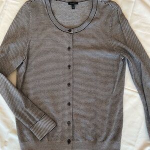 Talbots Navy/Cream/Silver Sparkle Button Front Cardigan